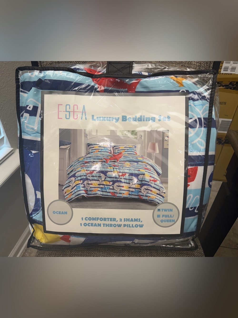 ESCA Ocean Life Shark Twin Comforter Set 4 Piece Kids Bedding New in Package